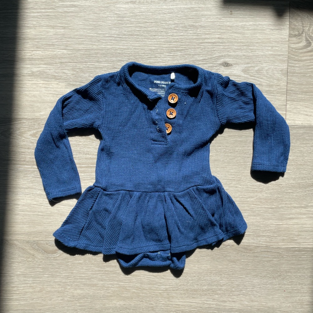 Blue Knit Sweater with Wooden Buttons